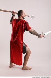 Man Adult Athletic White Fighting with spear Standing poses Army